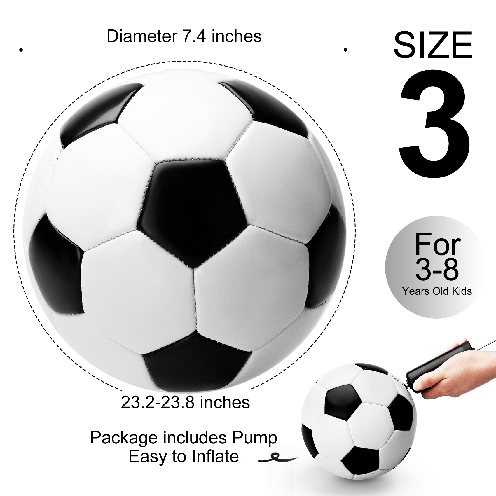PlayZap Soccer Ball Size 3 with Pump Single or 2-Pack photo 3