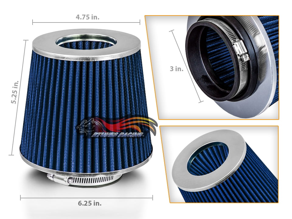 3" Blue Inlet Cold Air Intake Cone Replacement Quality Dry Air Filter