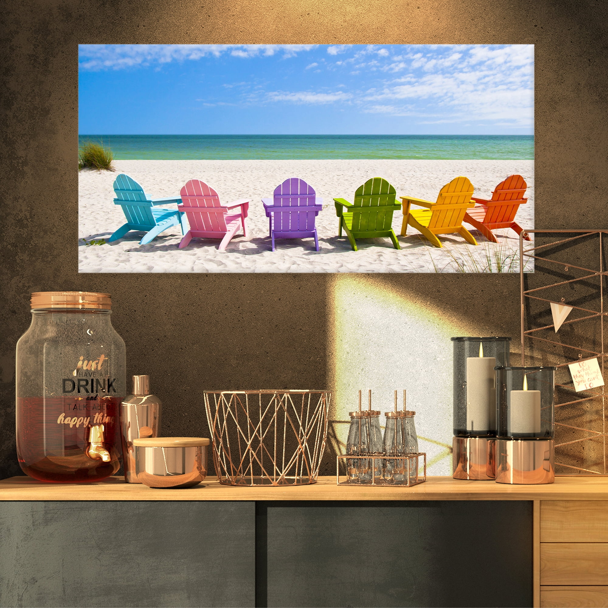 Designart 'Adirondack Beach Chairs ' Seashore Photo Canvas Art Print