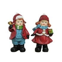 FeiFu A Pair of Christmas Red Clothes Winter Goblin Figurines Traditional Holiday Decoration Resin Crafts for Home Tabletop Mantel and Shelf Decor