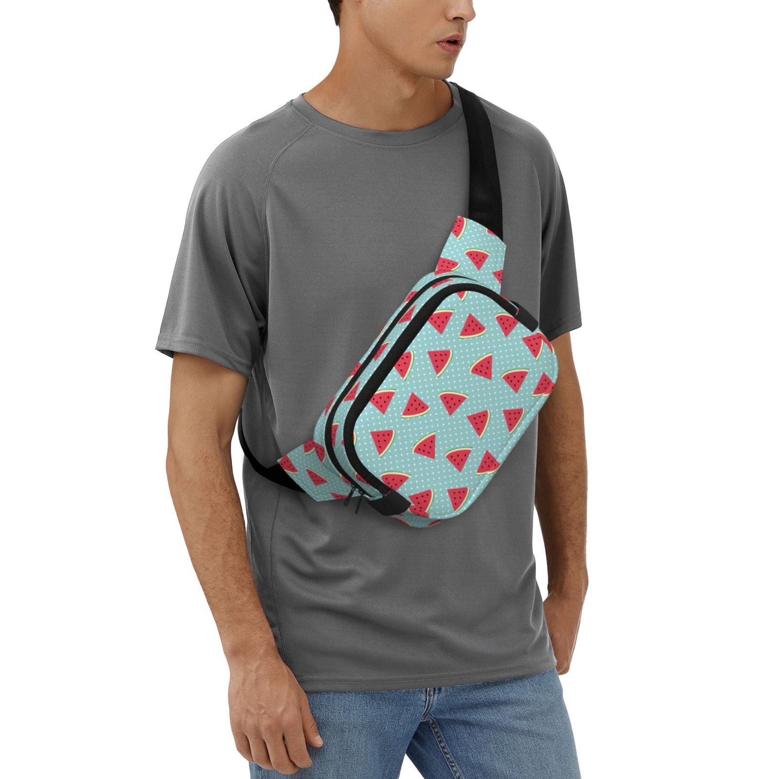 Picia Watermelon Print Square Double-Layer Waist Bag Mini Adjustable Waist Belt Bag Exercise Running Travel Hiking
