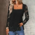 thumbnail image 2 of Tops, Women'S Solid Sheer Floral Lace Top Square Neck Long Sleeves Embroidered Retro Boho Tops Womens Going Out Winter Tops For Women Try You Buy Clothing Tops Shacket Tank (S, Black) ZMTing, 2 of 5
