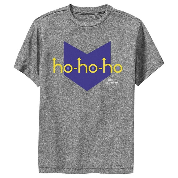 Boy's Marvel Hawkeye HoHo-Arrow Icon  Performance Graphic Tee Charcoal Heather Medium