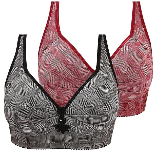 Puntoco Bralettes para mujer, estilo sin aros de acero, estampado, fruncido, botón central, ropa interior transpirable, sujetador de uso diario