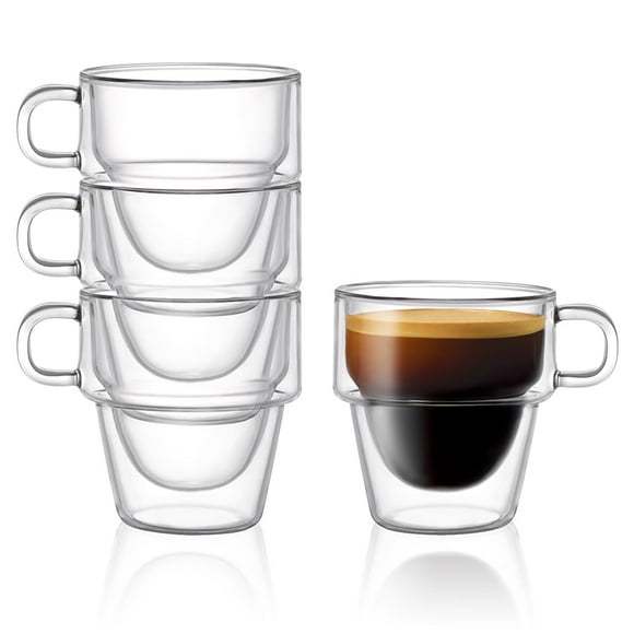 Juego de 4 tazas de cristal para espresso JoyJolt Stoiva, 150 ml