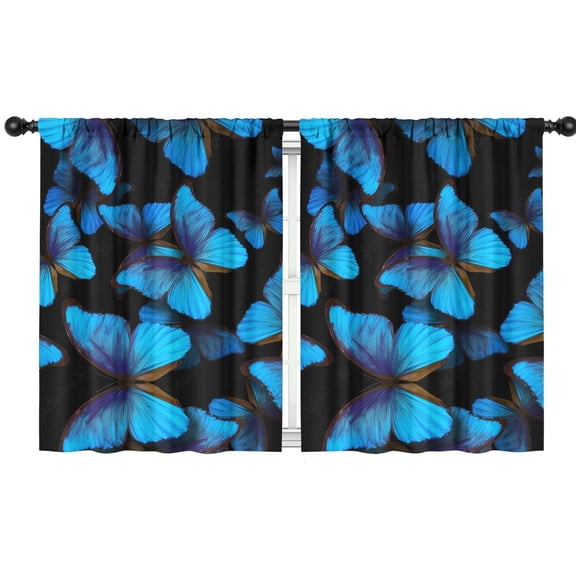 Blackout Kids Curtains,Black Blue Butterfly Pattern Childrens Insulated Curtains Set Of 2,Bedroom Essentials,Toddler Room Decor 42"x54"