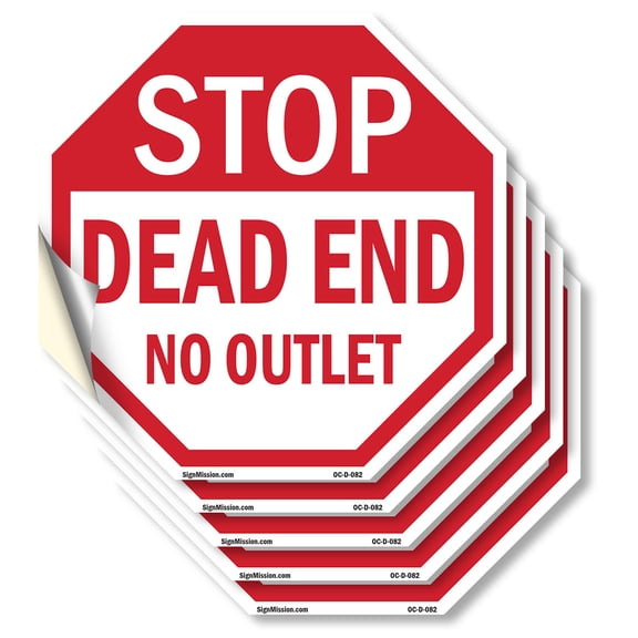 Stop Dead End No Outlet (5 Pack) 4 inch X 4 inch Octagon Vinyl Label Decal Sticker Weather Resistant, UV Protected for Workplace, Private Property, and Construction Site, Made in the