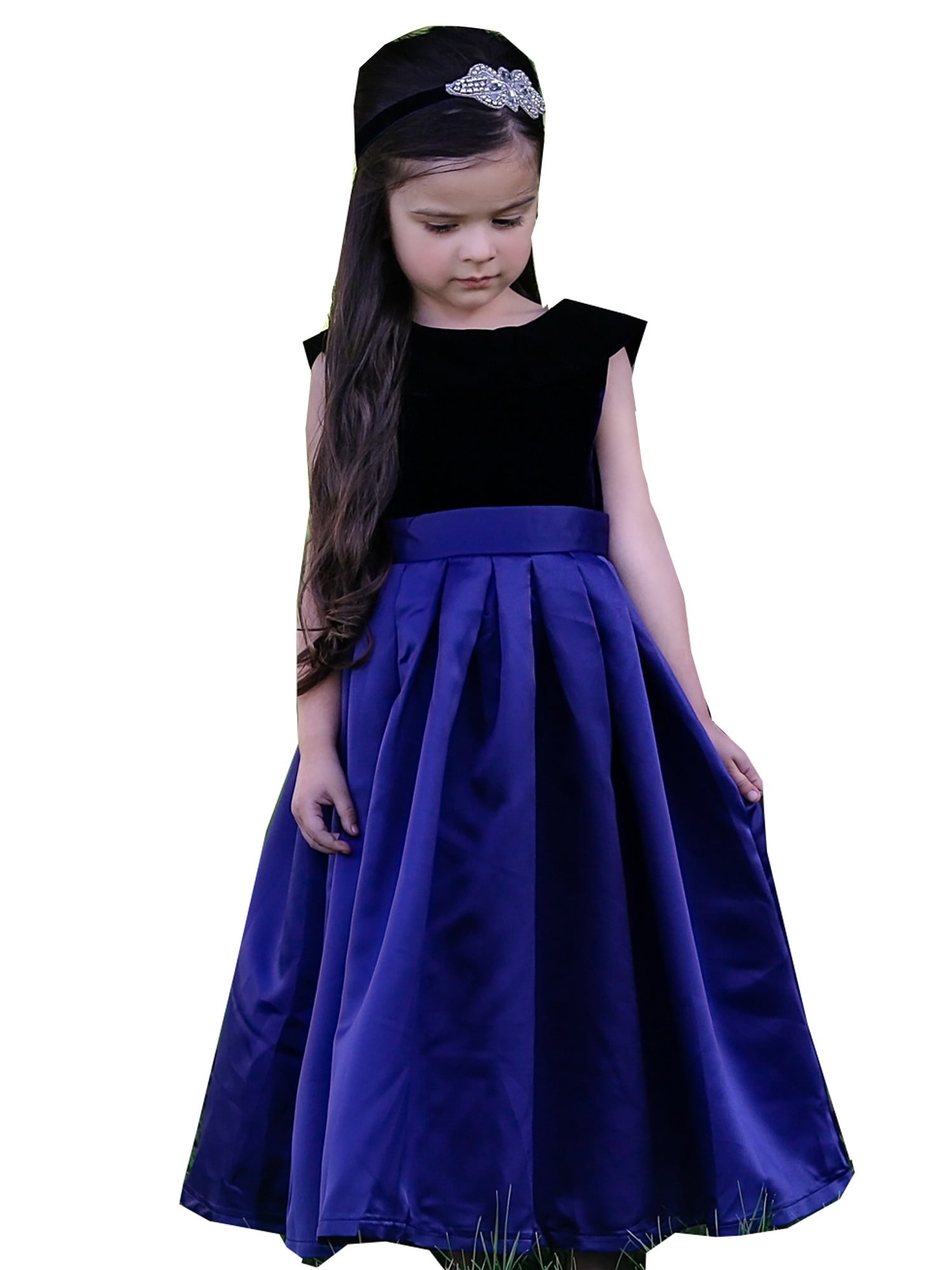 Just Couture Little Girls Navy Blue Satin Velvet Amelia Christmas