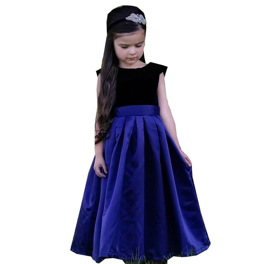 Just Couture Little Girls Navy Blue Satin Velvet Amelia Christmas