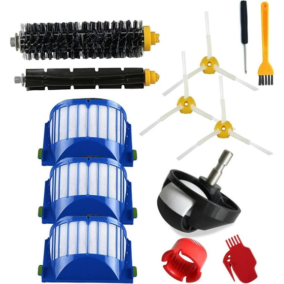 Replacement Parts for iRobot Roomba 675 677 692 671 694 691 614 615 635 676 670 645 655 690 600 500 Series 595 585 Vacuum Cleaner Accessories,1 Caster Wheel, 1 Bristle Brush,3 Side Brush,3 Filter