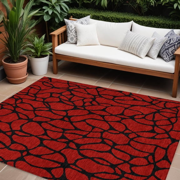 HomeRoots 599242 9 x 12 ft. Red & Black Geometric Washable Indoor & Outdoor Rectangle Area Rug