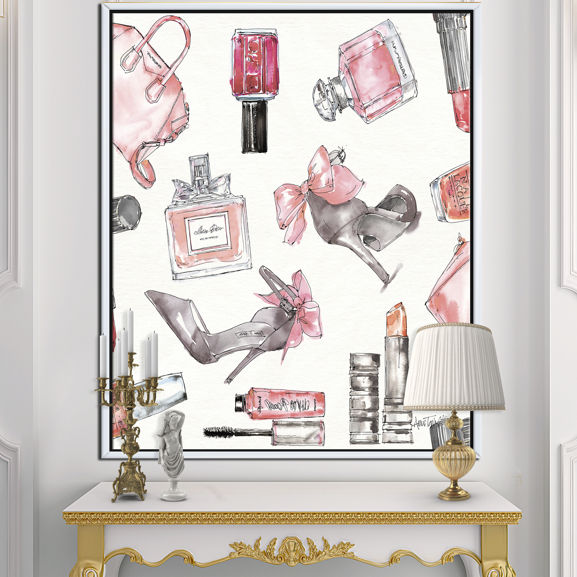 Designart ' Glam Chic Accents Pattern I ' Fashion Framed Canvas