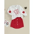 thumbnail image 3 of Kids Girls Valentine's Day Outfits 4 5 6 7 Years Sweet Hearts Club Print Long Sleeve Sweatshirt Top Belted Skirt Set, 3 of 8