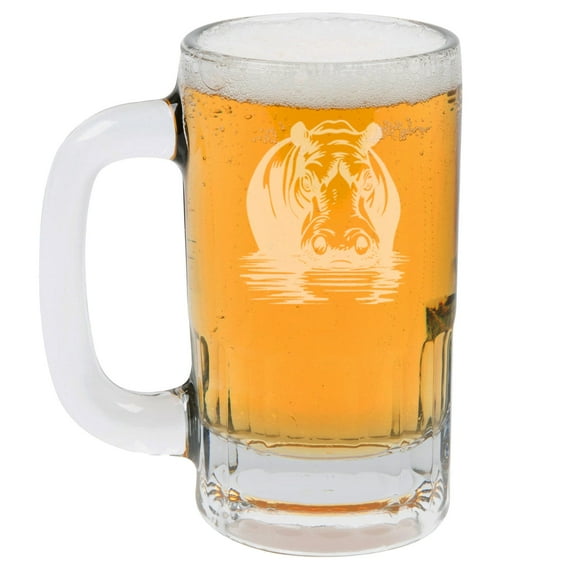 12oz Beer Mug Stein Glass Gift Hippo Hippopotamus