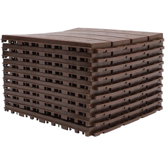 Outdoor Flooring Interlocking Deck Tiles 10 Pack 12"x12" PP Balcony Floor Covering Patio Floor Decking Tiles All Weather Use for Porch Poolside Backyard, Brown
