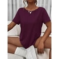 thumbnail image 2 of Burgundy Twist Back Short Sleeve T-Shirt For Women Casual Open Back Top, 2 of 6