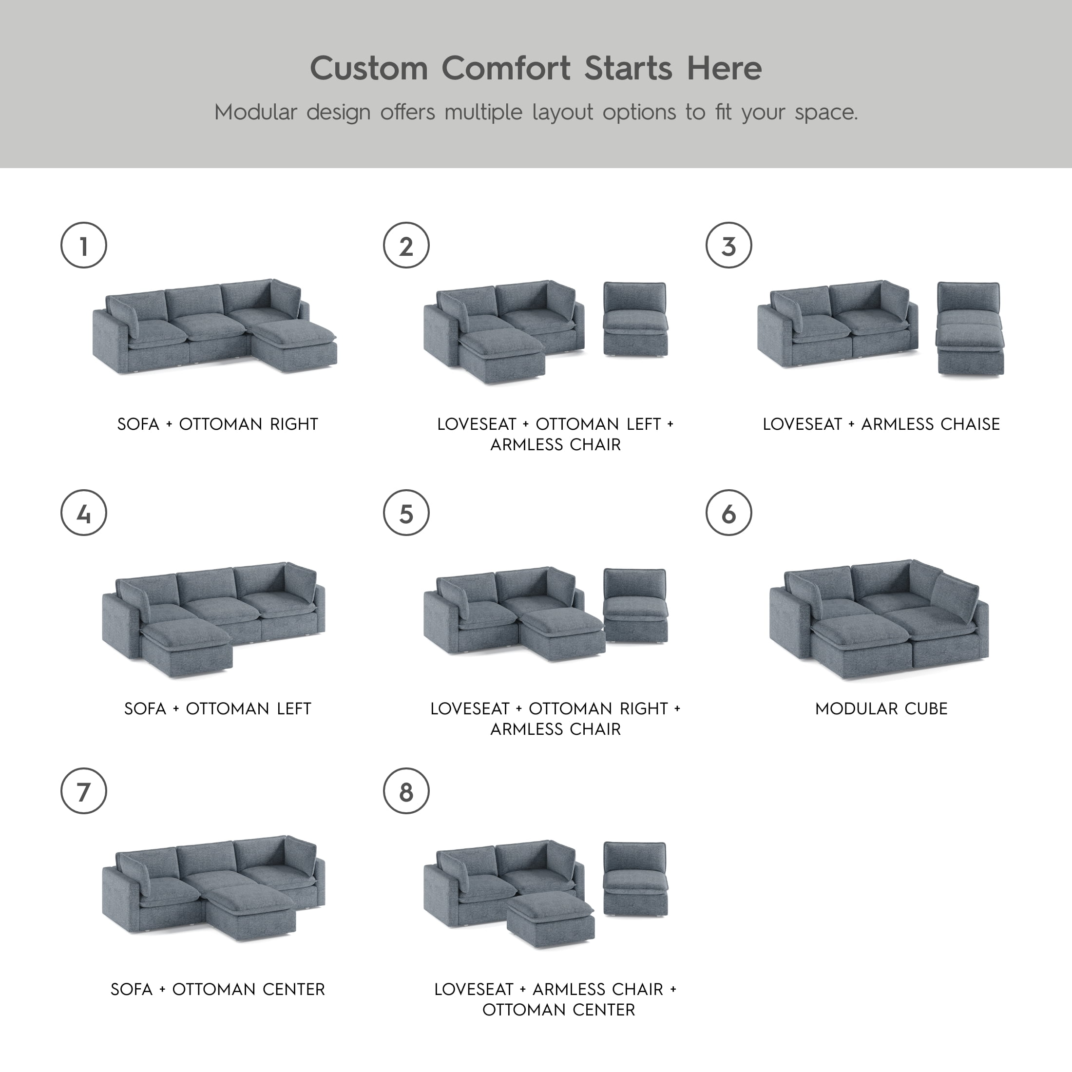 Better Homes & Gardens Weston 107.5" Cloud Modular Sectional Sofa, Blue