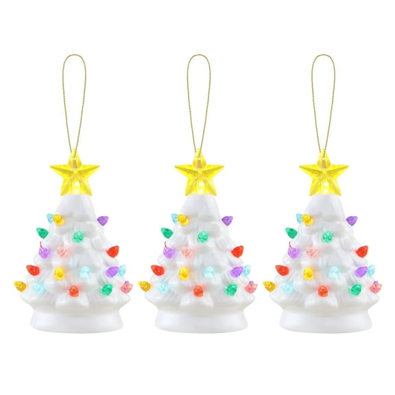 Mr. Christmas 5.25-Inch Nostalgic Tabletop Christmas Trees, Set of 3, White, LED Lights