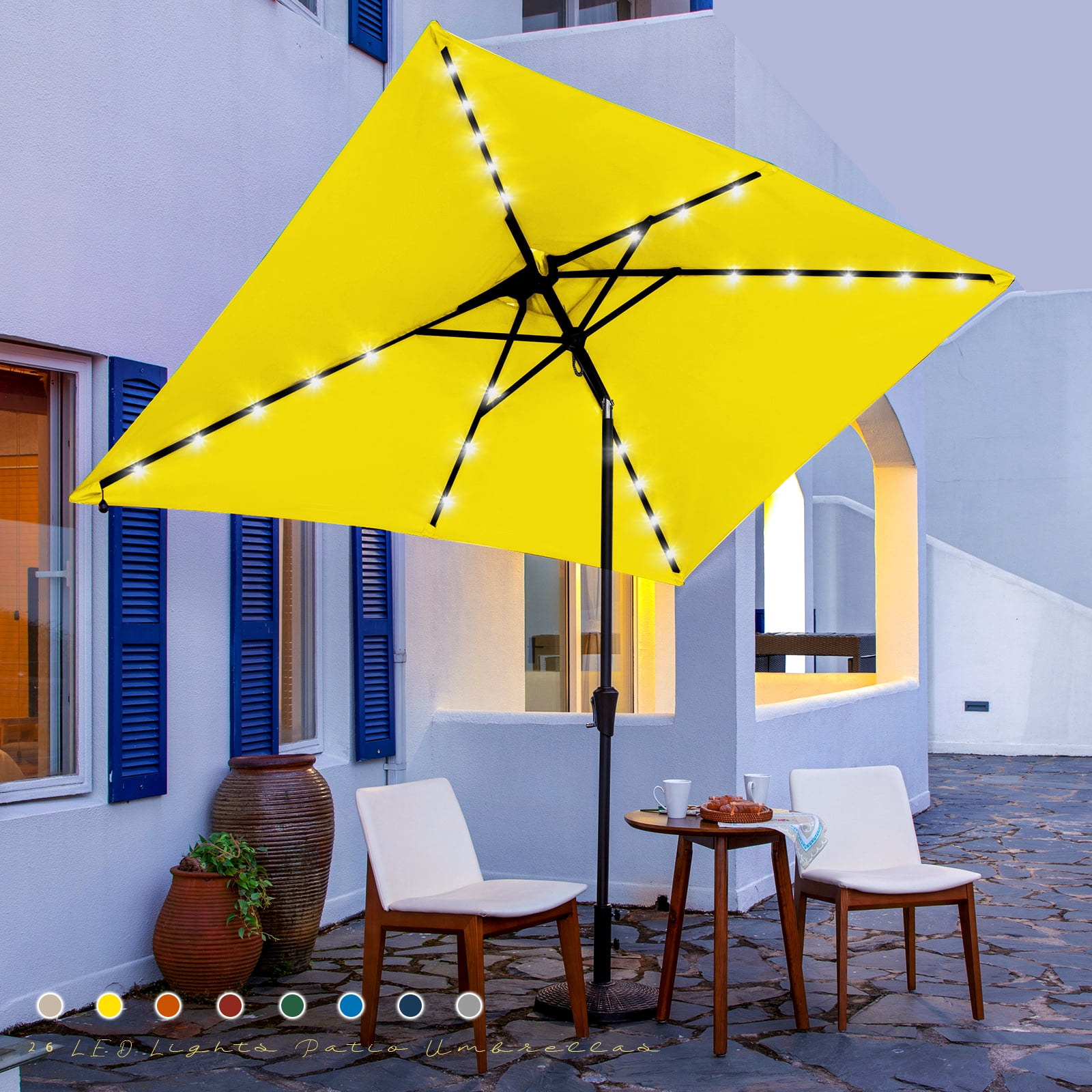 Serwall 6.5' x 10' Outdoor Rectangular Patio Solar Umbrella w/ LED