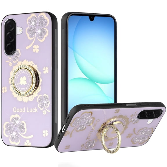 For Samsung A17 5G SPLENDID Diamond Glitter Ornaments Engraving Case Cover - Good Luck Floral Purple