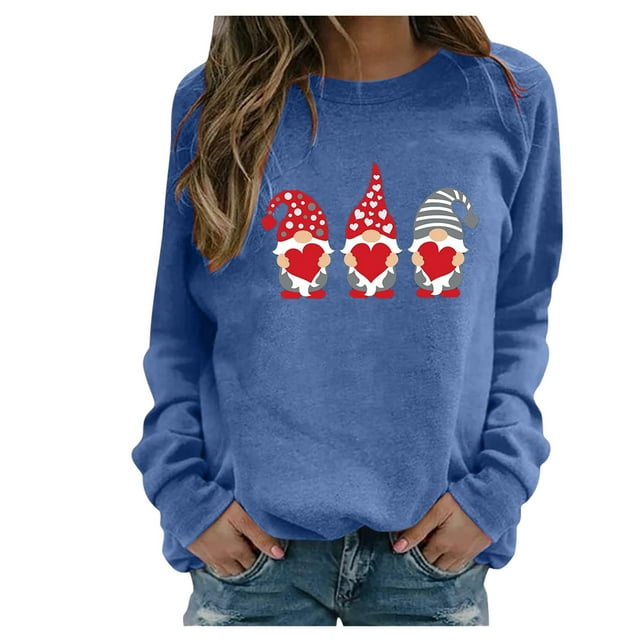 RKSTN Chandail en Molleton pour Femmes Manches Longues Décontracté Imprimé Saint-Valentin Blouse Hauts Chandail Col Rond Coupe Ample Chandail en Molleton