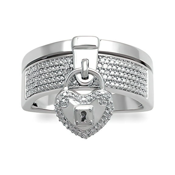 Jewelili Sterling Silver 1/8 Cttw Natural White Round Diamond Ring, Size 7