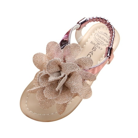 

DNDKILG Toddler Baby Girl Party School Wedding Elastic First Walkers Shoes Kids Summer Flower Dress Sandals Pink 12M-11Y