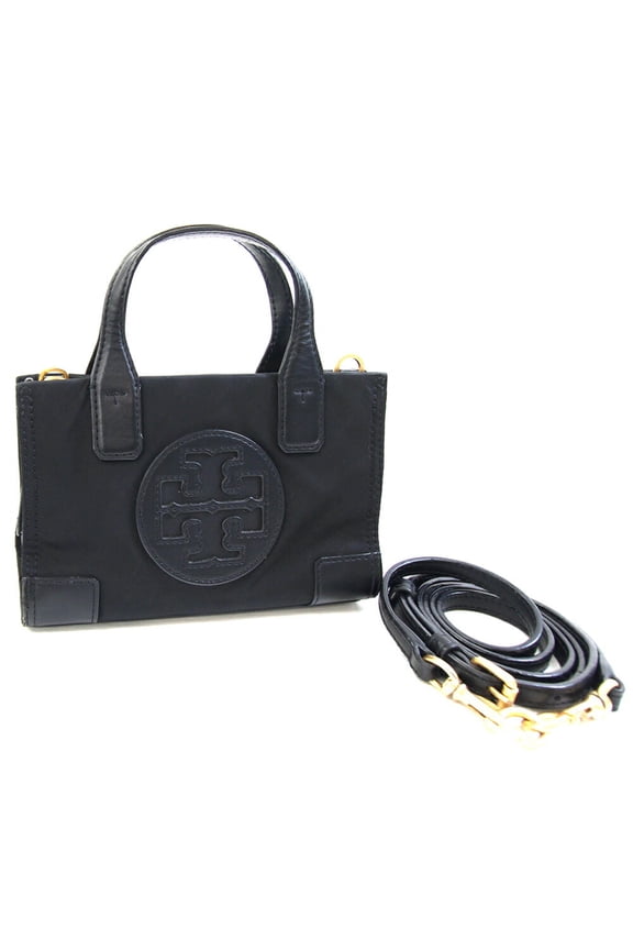 Pre-Owned Tory Burch Ella Micro Tote 82444 Black Polyester Leather Small Shoulder Bag Pochette...