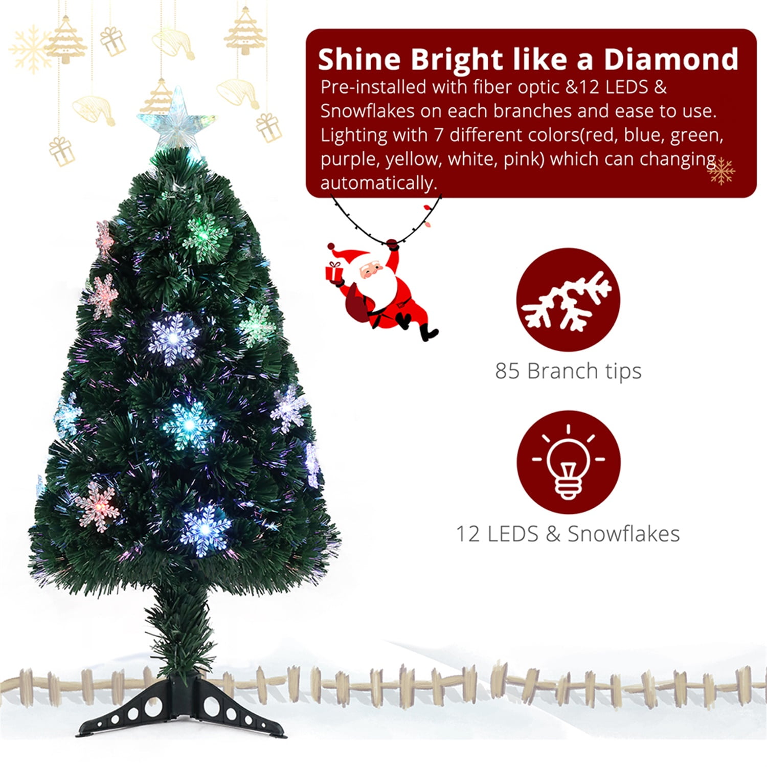Kepooman 3ft Top With Stars, Christmas Tree with 12 Light Colorful Discoloration and 85 Branches, Green Kepooman 3ft Top With Stars, Christmas Tree with 12 Light Colorful Discoloration and 85 Branches, Green