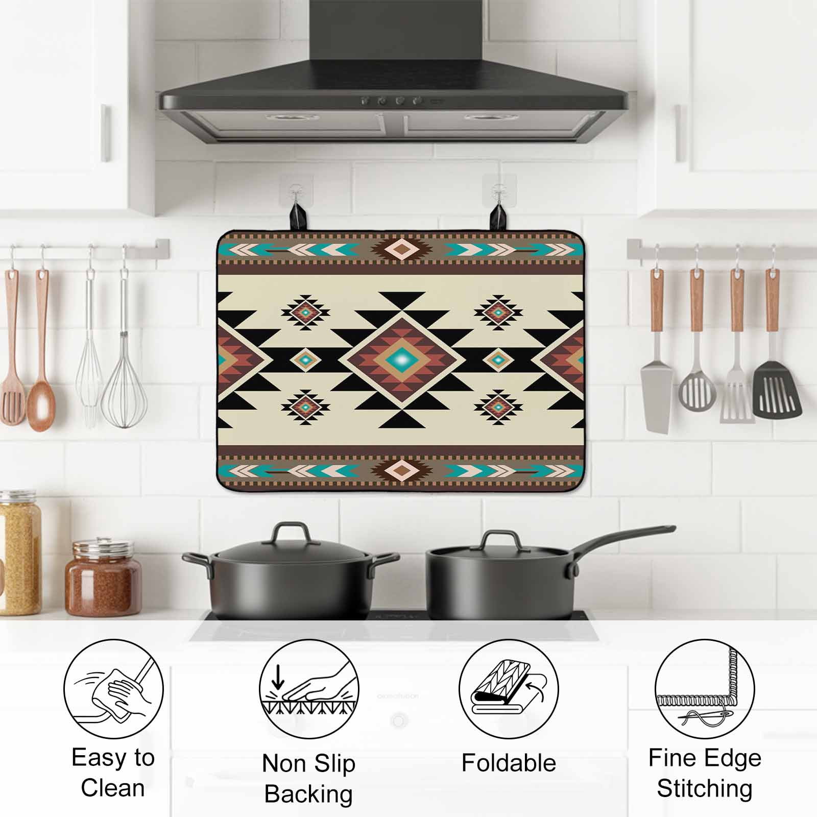 Southwest Geometric Stove Top Cover for Electric Stove, Heat-proof & Non Slip Glass Top Stove Cover Protector, Brown Mexican Aztec Boho Tribal Kitchen Flat Cooktop Rubber Mat 24x21 Inches