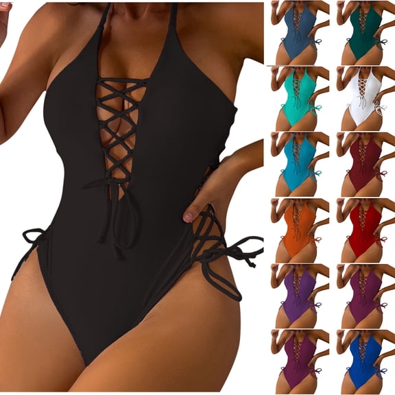 Ashirexll Womens Bathing Suits Solid Color Backless Strap Classic Bikini Casual Comfortable Summer Swimsuit