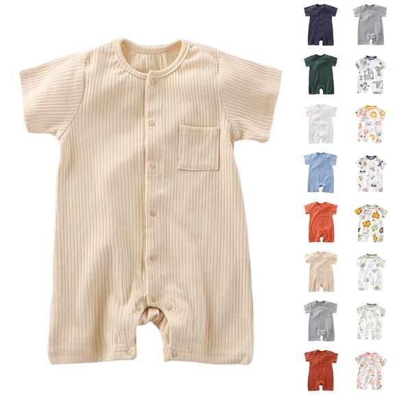 Summer Baby Boys Clothing Agkizg Baby Boys Bodysuits, Baby Boys Short Sleeves Rompers, Children's Solid Color Cute Breathable Cotton Jumpsuit Clothes Boys Girls Baby Round Neck Short Sleeve Rompers