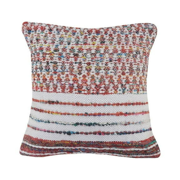 Ox Bay 20" x 20" Hand-Woven Red/ Multicolored Stripe Cotton Blend Pillow Cover
