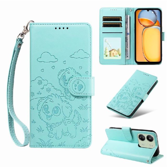 Funda Cartera GANGXUN con Diseño de Perrito en Relieve para Xiaomi POCO C65 , Protección 360° con Ranuras y Correa Desmontable