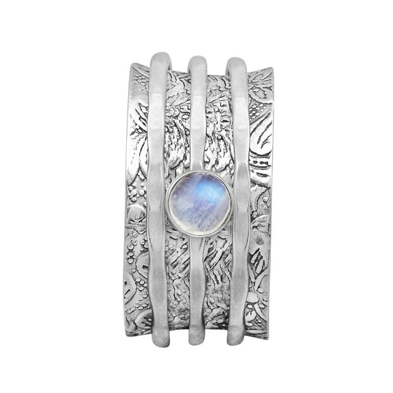 5MM Round Rainbow 925 Silver Meditation Anxiety Men Women Spinner Ring