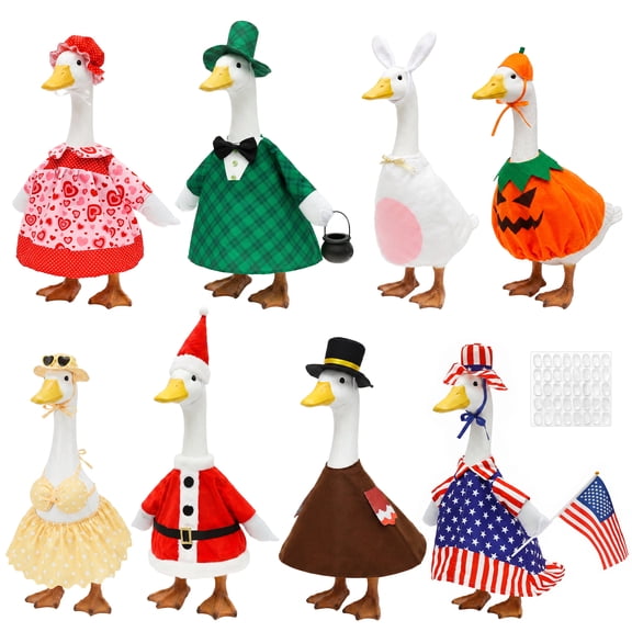 8 Set Holiday Porch Goose Outfits, Weather Resistant Outdoor Fabric, Fun Themed Graphic and Vivid Color Design, for 23in Statue