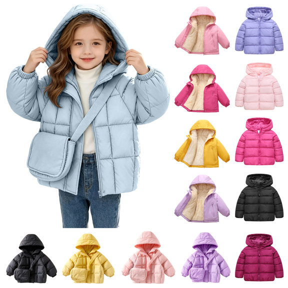 Girls Kids Puffer Quilted Jacket Zip Up Winter Warm Outerwear for Girls 18M-7Y Kids Lightweight Puffer Jacket Down Coats Hooded Outwear