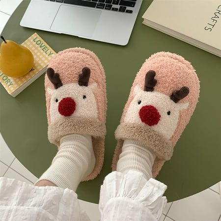 

Herrnalise Christmas Winter Women Plush Slippers Elk Fashion Indoor Home Anti-skid Outdoor Wear Shoes Boots for Women on Sale