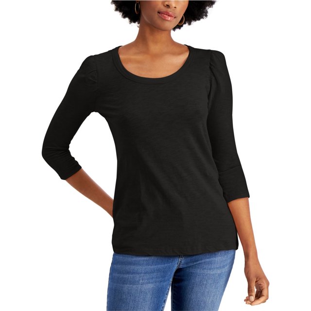 Style & Co. Camiseta básica con mangas abullonadas para mujer, negro, PM