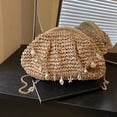 thumbnail image 3 of Yucurem Retro Straw Woven Dumpling Bag with Seashell Chain, Bohemian Beach Handbag for Summer Wedding Party Supplies (Khaki), 3 of 8