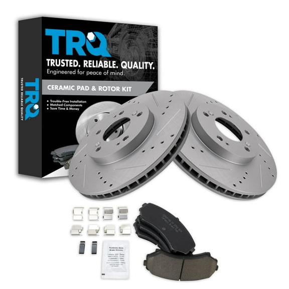 TRQ Front Performance Brake Pad & Rotor Kit Brake Pads Brake Rotors Set Ceramic Premium G-Coated Fits Select 2004-2011 Mitsubishi Endeavor