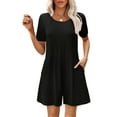 thumbnail image 2 of BiZtdJrK Womens Oversized Tshirt Romper Short Sleeve Pleated Front Wide Leg Shorts Overalls Solid Casual Summer Jumpsuits with Pockets sales today clearance Black XL, 2 of 10