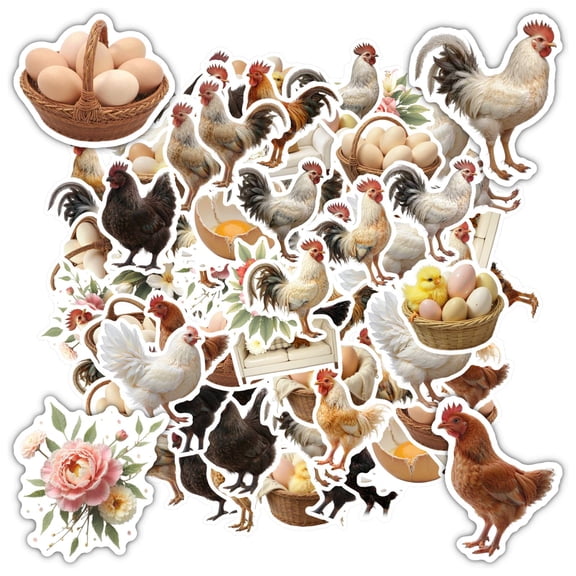 35pcs Realistic Chicken Stickers Farm Animal Stickers Rooster Vinyl Stickers for Laptops Suitcases