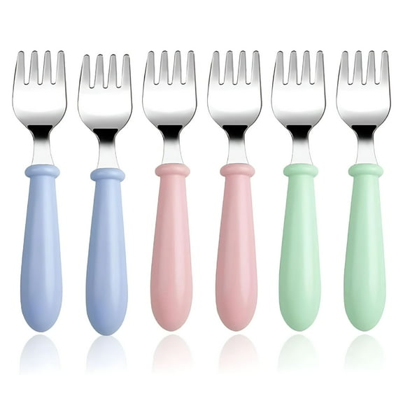 ACDANC 6 PCS Baby Forks,Metal Toddler Forks,Kids Forks for Self Feeding,Self Feeding Toddler Cutlery Forks,Metal Children's Forks with Round Handle,Baby Forks for Children Self Feeding