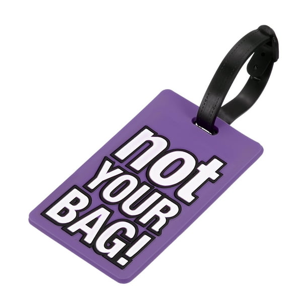 Equipaje Etiqueta, PVC Identificador Tarjeta Soporte Etiqueta, No Tu Bolsa Patrón Viaje Bolso Etiqueta con Ajustable Correa para Equipaje Maleta, Púrpura