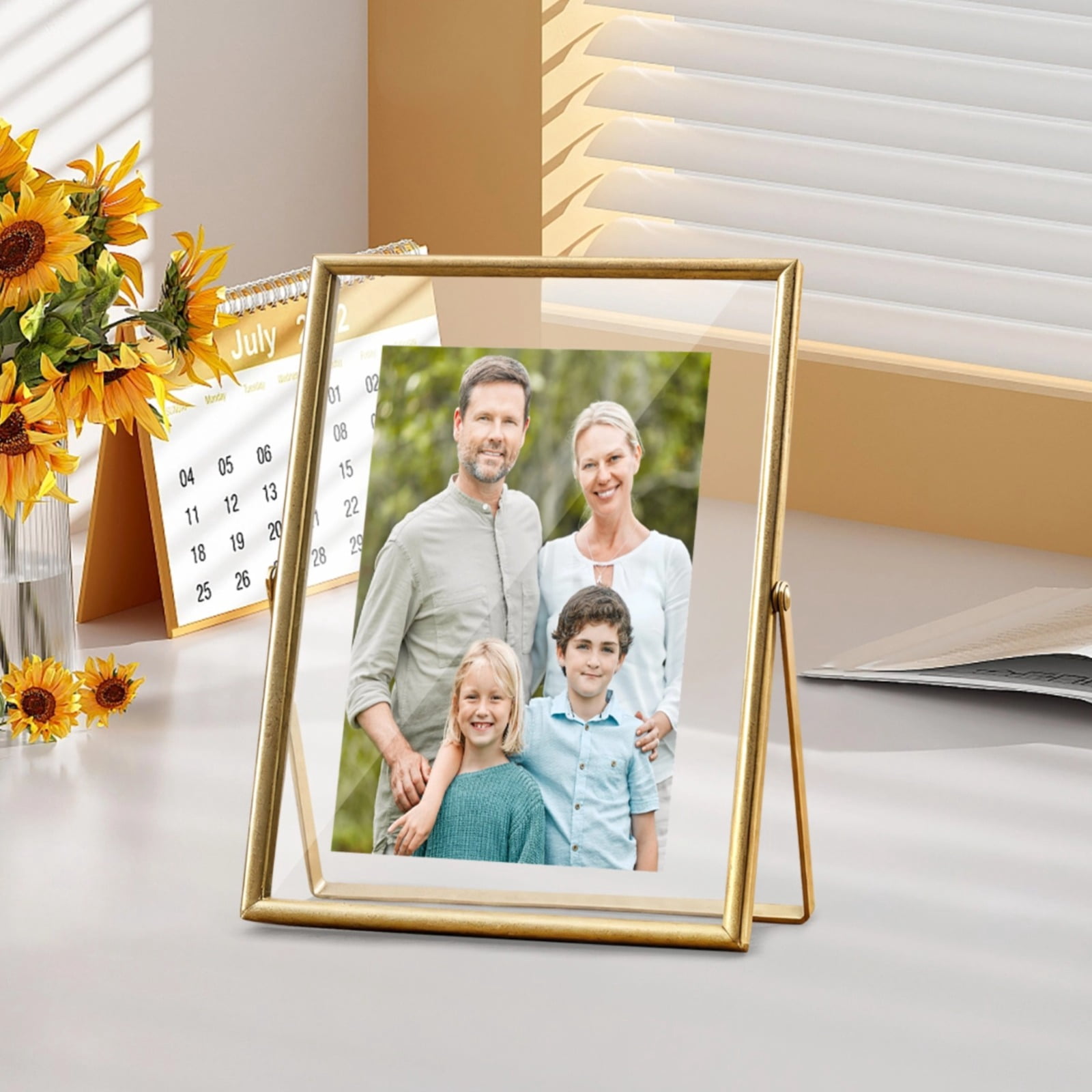 Gold Floating Picture Frame Set, 8x10 Floating Picture Frame, Glass Pressed Flower Frame, 2 Pcs Desktop Glass Frame with 10 in Display, Tempered Glass and Metal Construction