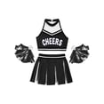 thumbnail image 3 of Xnihocha Girls Classic Cheerleading Team Uniform Mesh Splice Crop Top with Pleated Boxer Skirts Rooter Stage Suit Black 16, 3 of 5