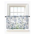 thumbnail image 2 of Blue Floral Birds Sheer Kitchen Tier Curtains 36 Inch length, Rod Pocket Half Curtains Short Drapes, Farmhouse Flowers Pastoral Light Filtering Chiffon Small Window Treatments 2 Panels 27.5"W x 36"L, 2 of 7