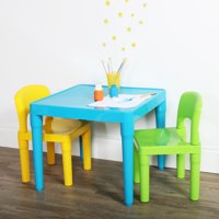 Humble Crew Kids Plastic Table and 2 Chairs Set, Aqua/Green&Yellow