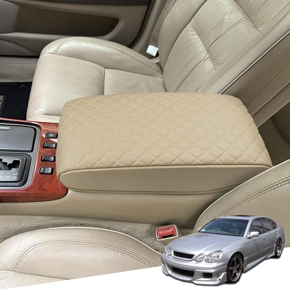 KBH Center Console Cover for 1998-2005 Lexus GS300 GS400 GS430, Middle Console Arm Rest Lid Cushion Cover, Anti-Scratch Leather Trim Interior, Beige
